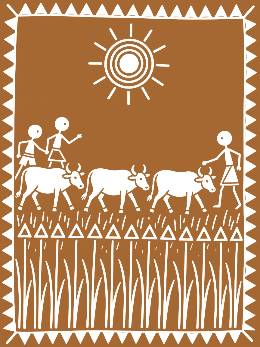 A herd of grazing cattle crossing a field of tall grass.