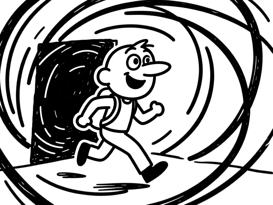 A time-traveling adventurer stepping through a swirling magical portal.