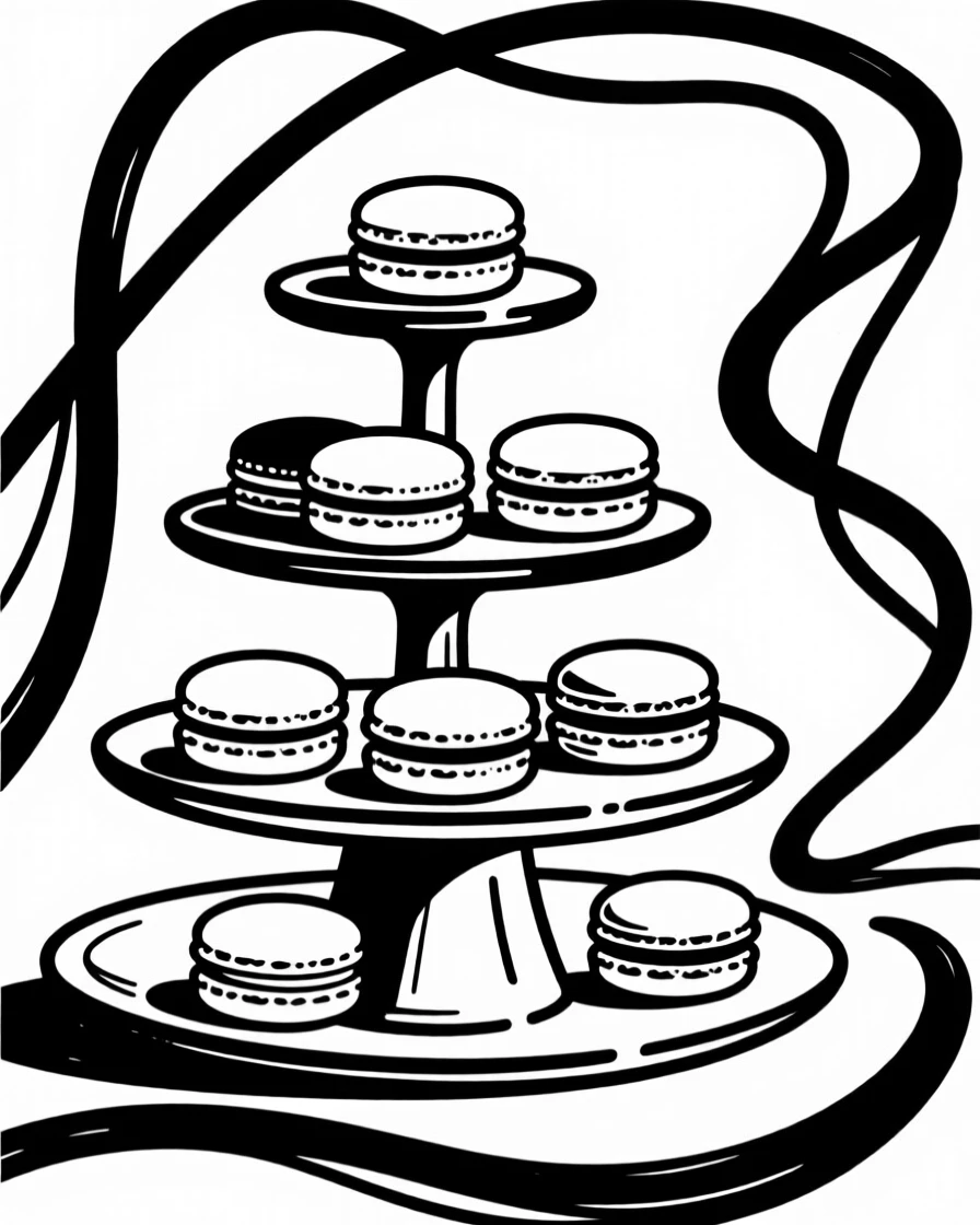 A tiered display of macarons in an array of pastel colors.