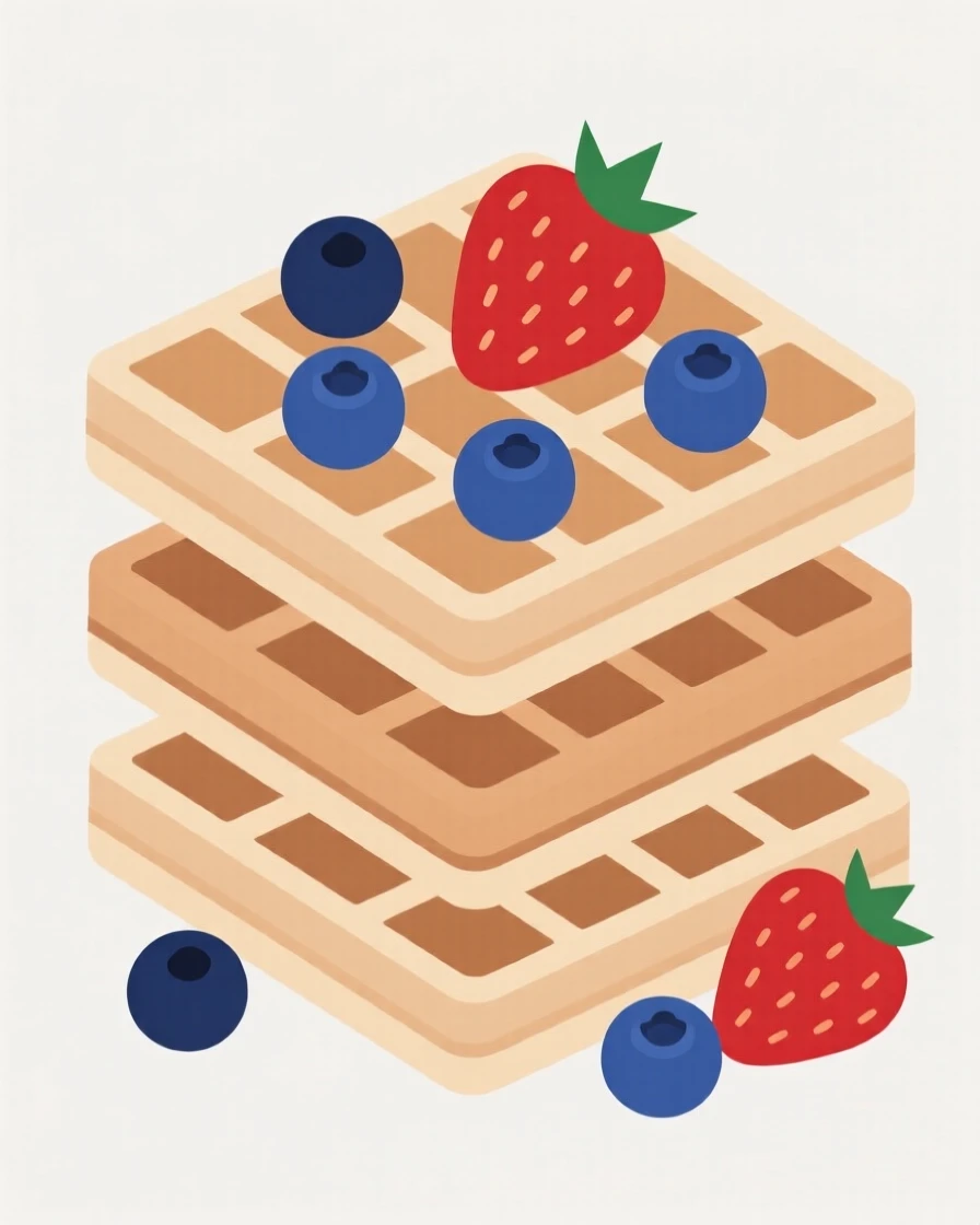 A stack of waffles with fresh berries