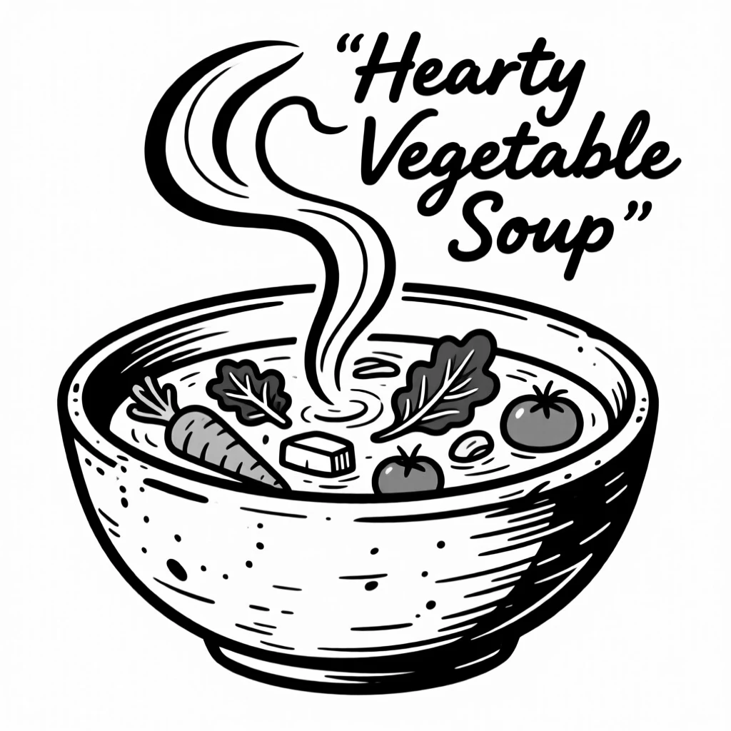 A hearty bowl of vegetable soup steaming in a rustic ceramic bowl.