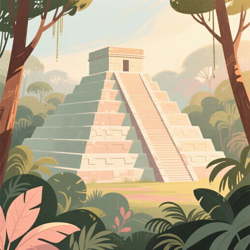The stepped pyramids rising from a Central American jungle
