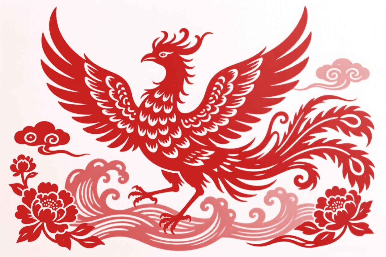 A phoenix of living flame, rising from a sea of golden mist, alive with quiet, ancient magic.