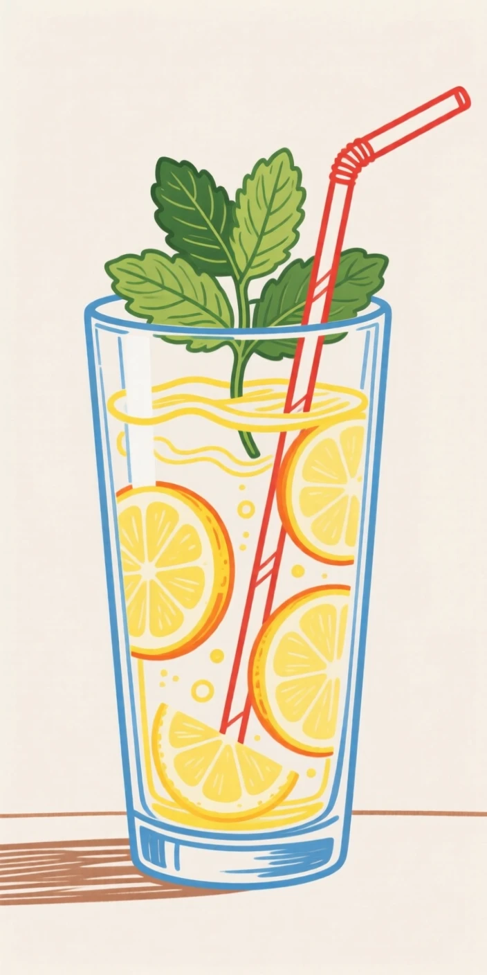 A glass of fresh lemonade with mint on a summer afternoon.