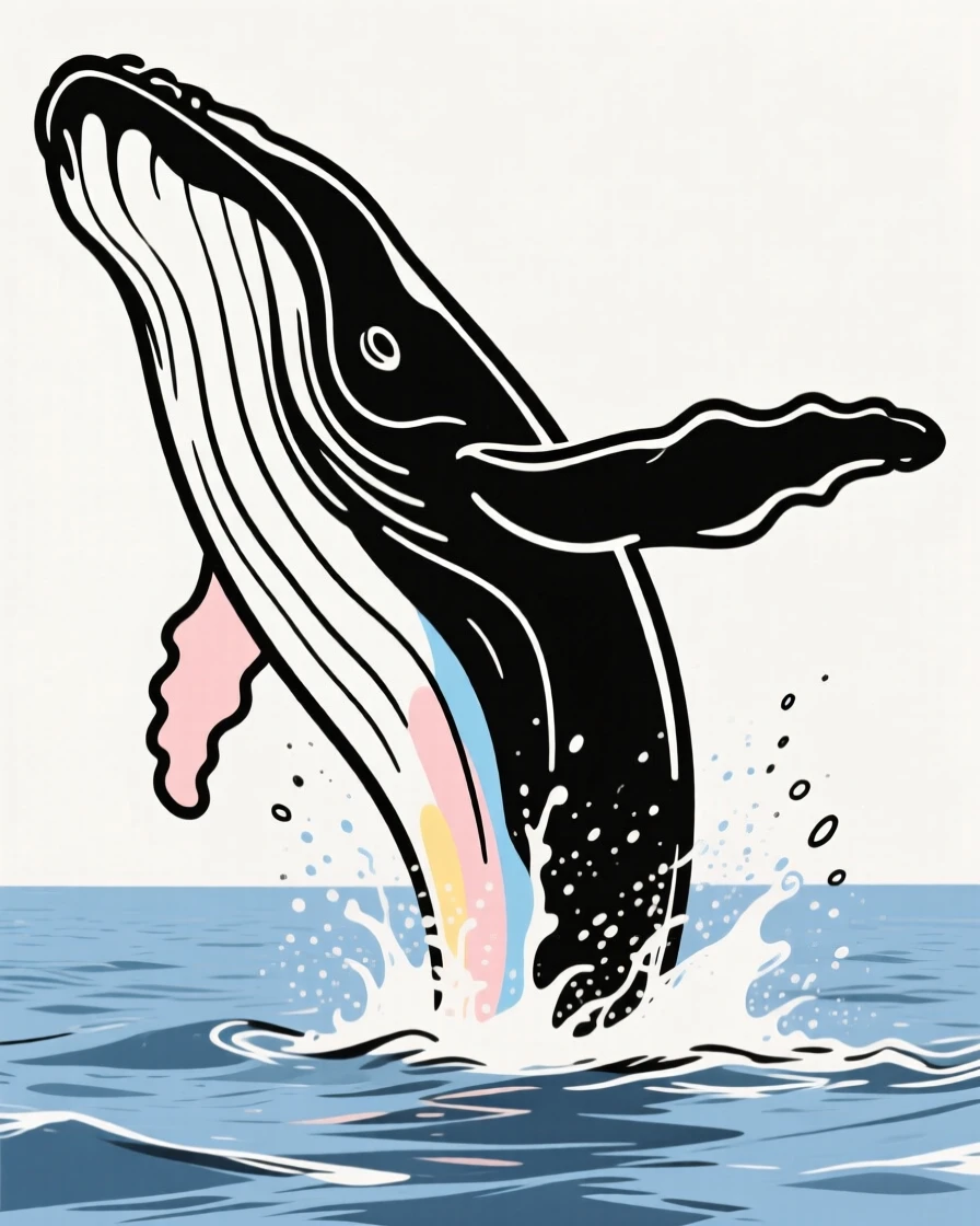 A humpback whale breaching the surface of the open sea.