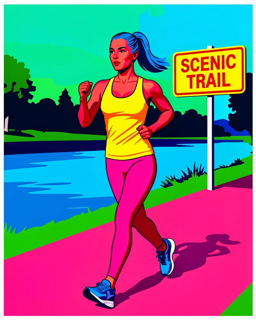 Woman jogging along a scenic waterfront trail