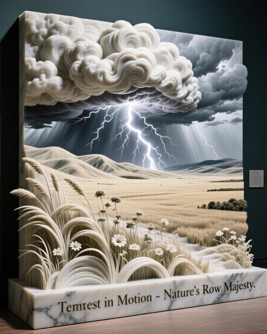 A sweeping, cinematic composition of a thunderstorm rolling across an open plain, capturing the raw beauty of the natural world