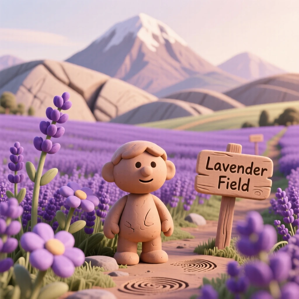 A field of lavender stretching toward a distant mountain range