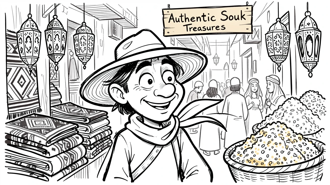 [Travel & Cultural Experiences] Vivid travel scene of a traveler exploring a bustling souk in Marrakech, full of wonder and adventure