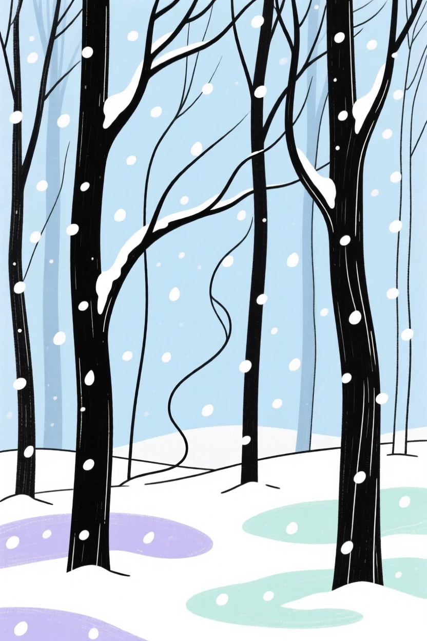 A winter forest silent under snowfall