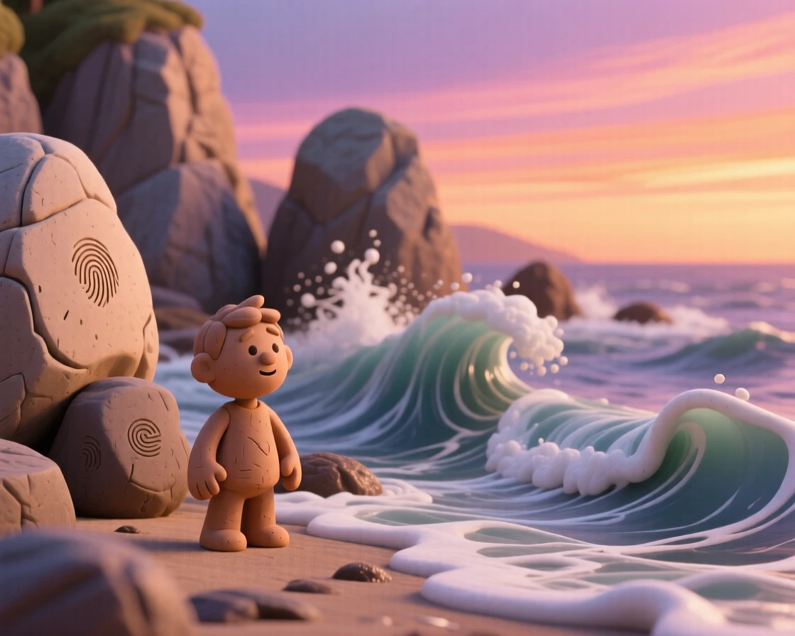 A rocky coastline battered by dramatic crashing waves at sunset