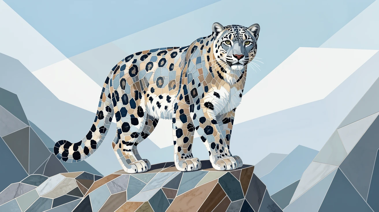 A snow leopard perched on a rocky himalayan cliff, captured in soft natural light with a shallow depth of field.