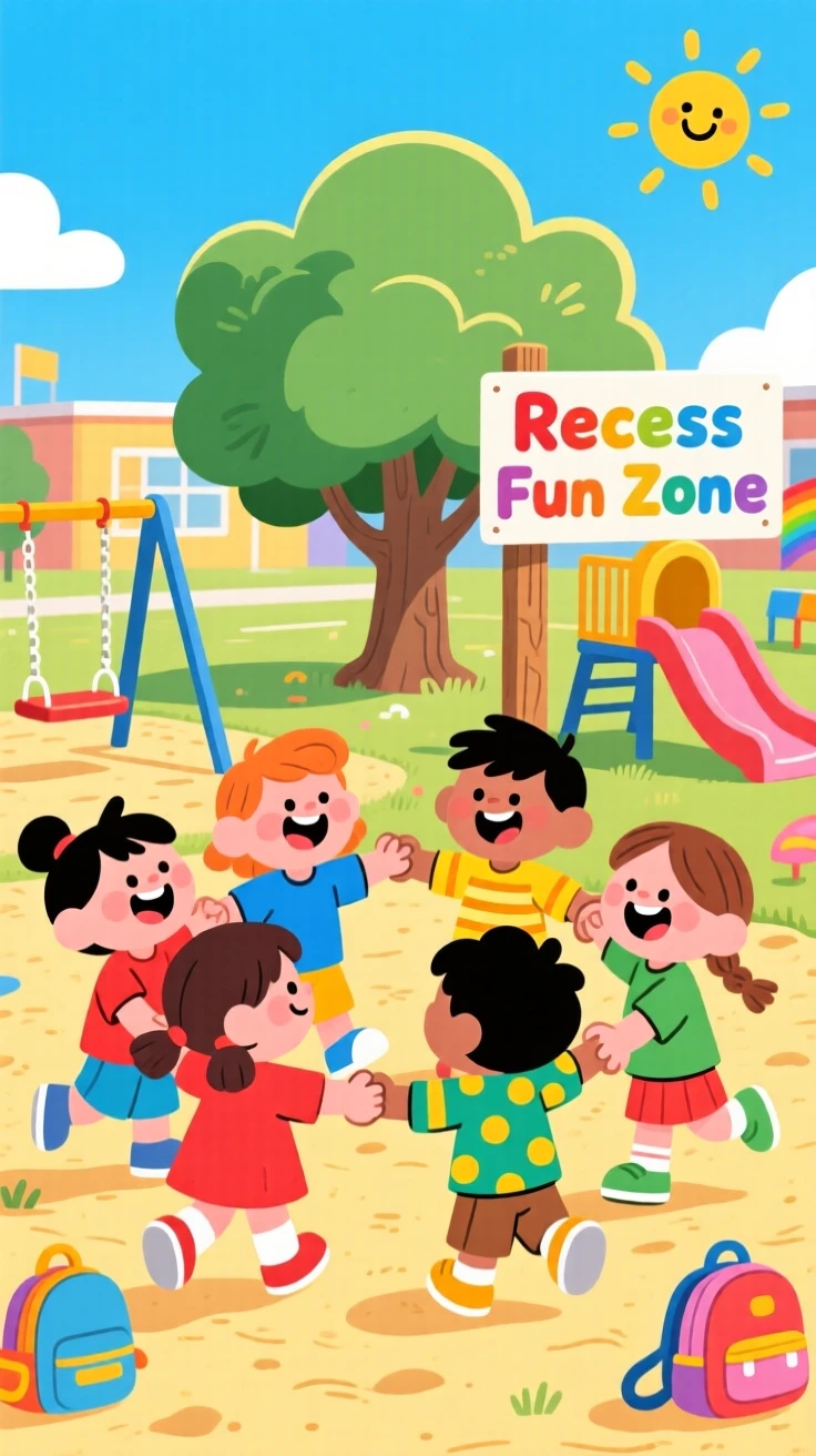 A group of children forming a friendship circle at recess.