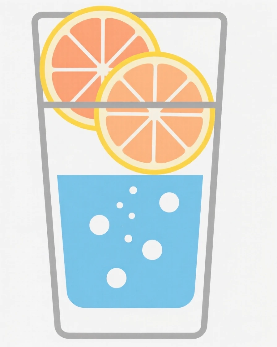 A glass of sparkling water with citrus slices