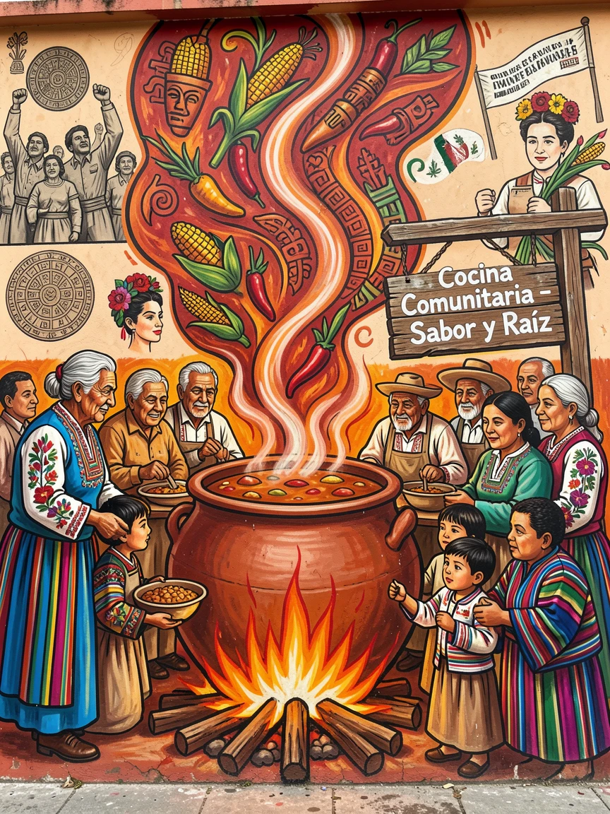 A pot of stew simmering over an open fire