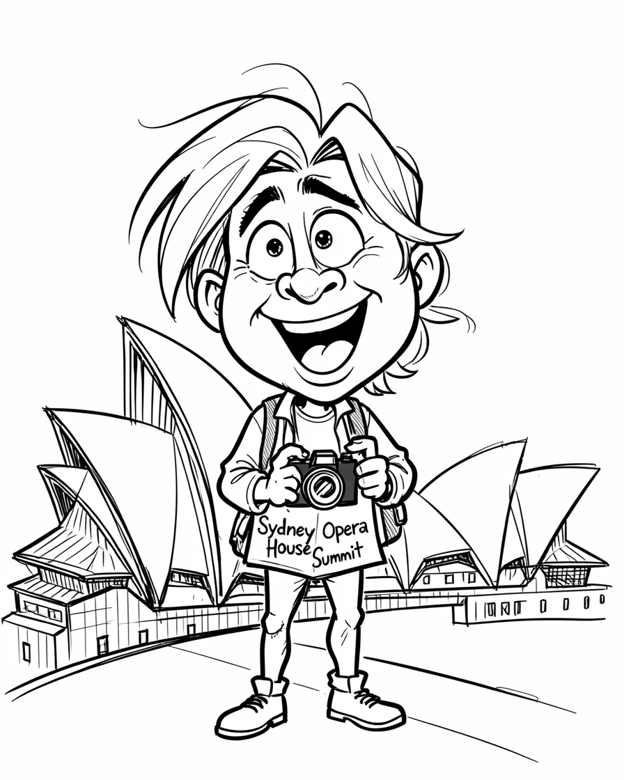 [Travel & Cultural Experiences] Vivid travel scene of a tourist taking in the view from the top of the Sydney Opera House, full of wonder and adventure
