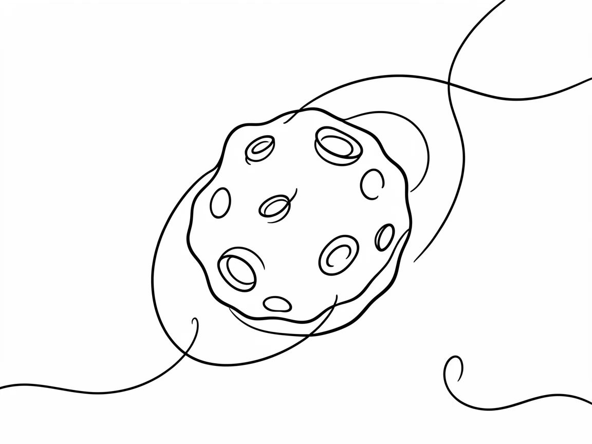 A cratered asteroid tumbling slowly through the void of space