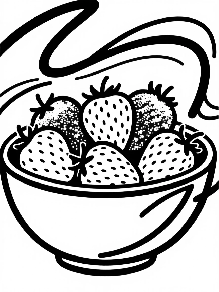 A bowl of fresh strawberries dusted with powdered sugar.
