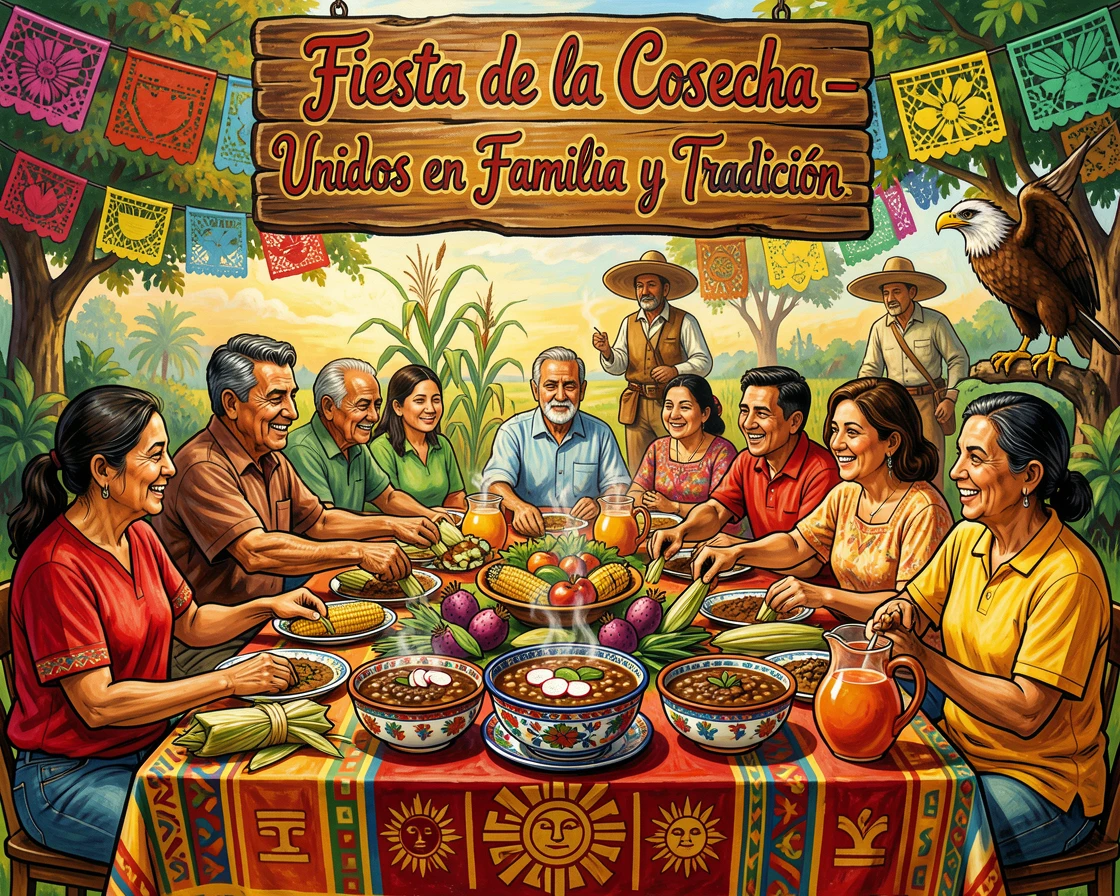 A table set with a hearty family harvest feast
