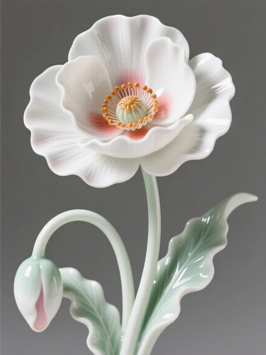 A single poppy in full, perfect bloom, every petal rendered in exquisite detail.