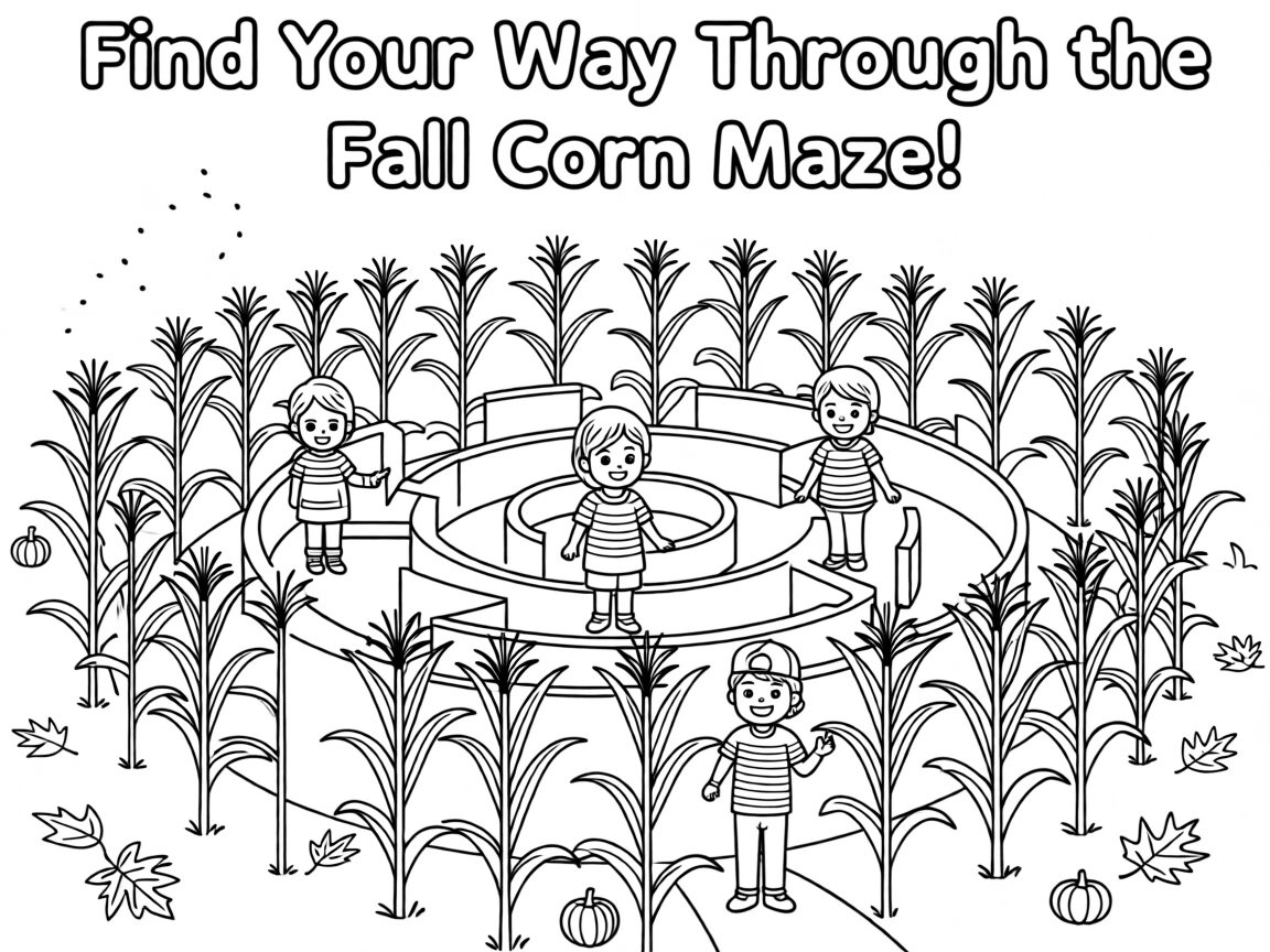 A fall corn maze with children finding their way through