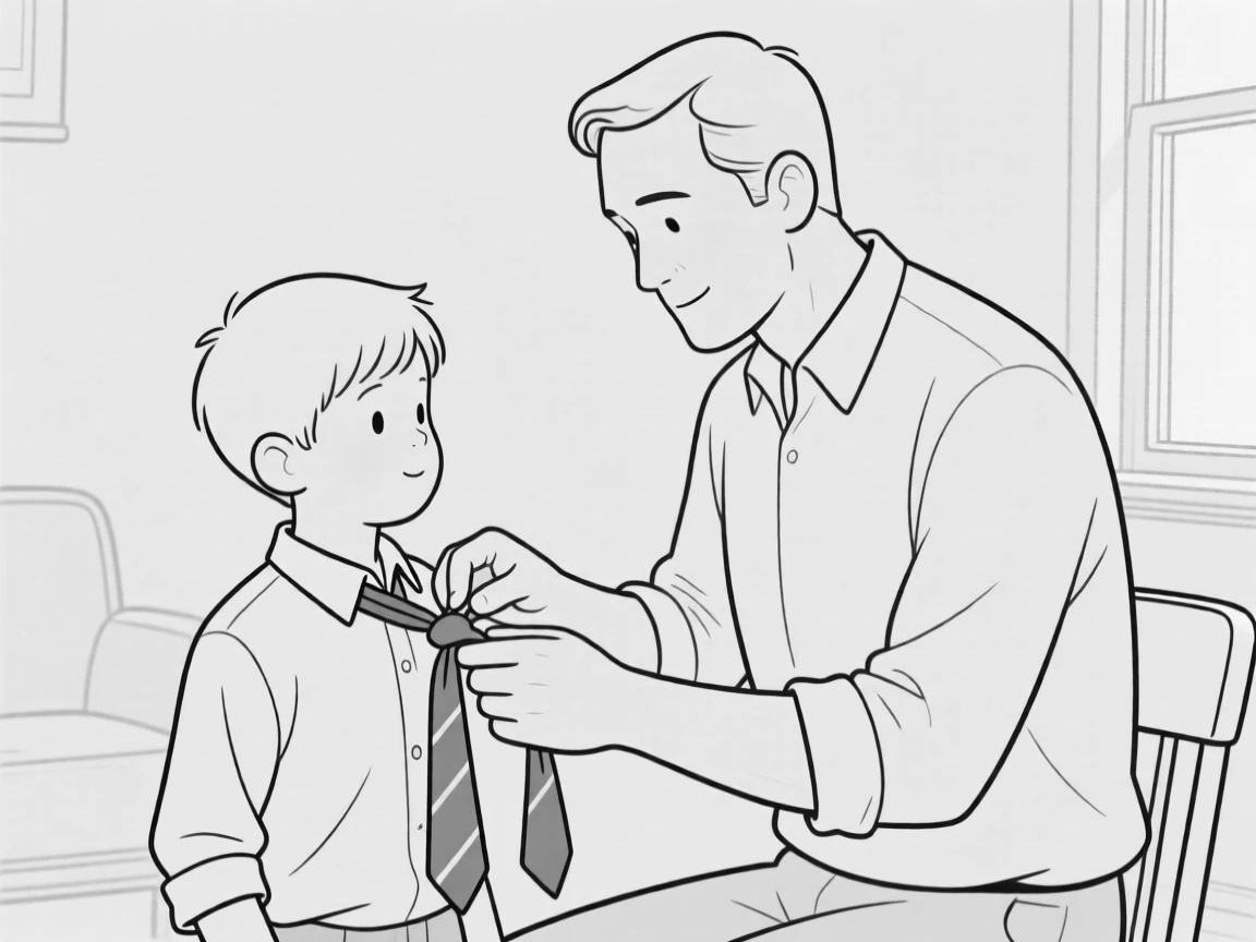 A father teaching his son to tie a necktie