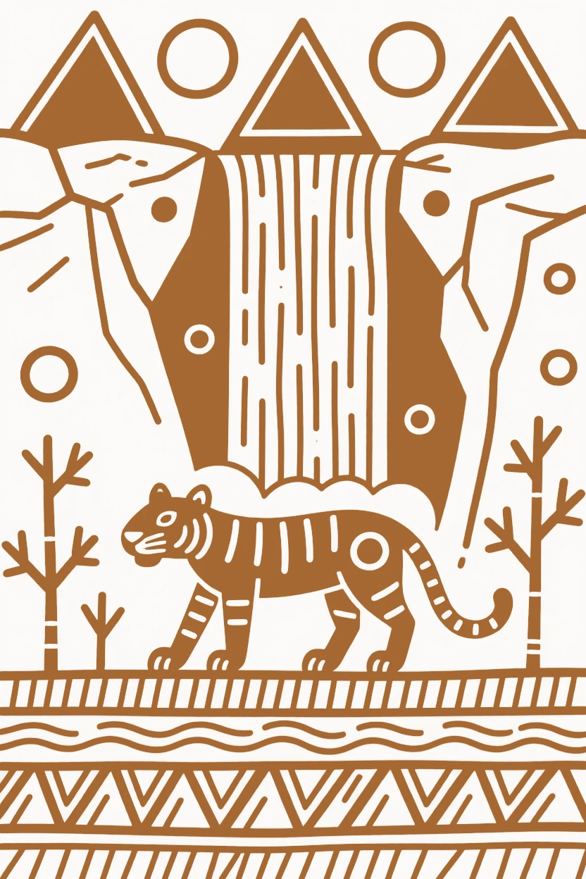 A lone tiger gathered near a waterfall.