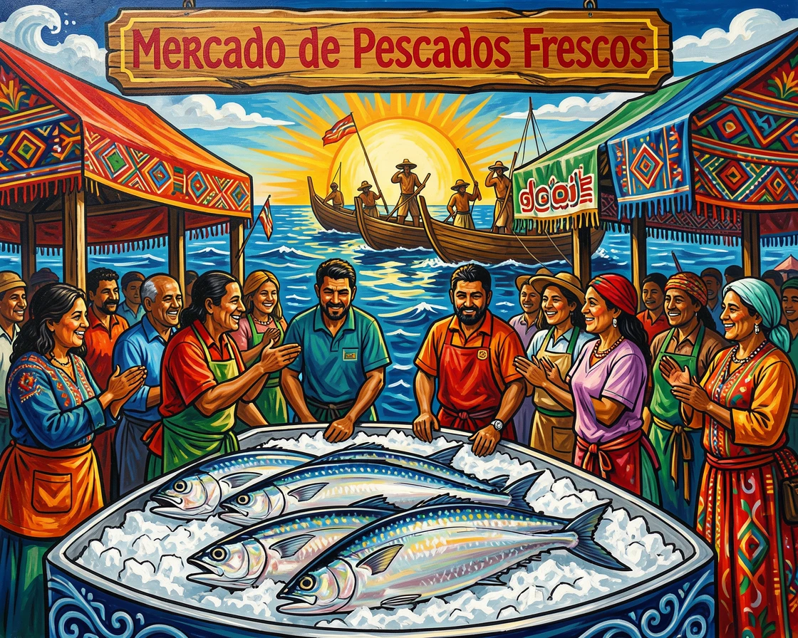 Fresh fish laid out on ice at a coastal market