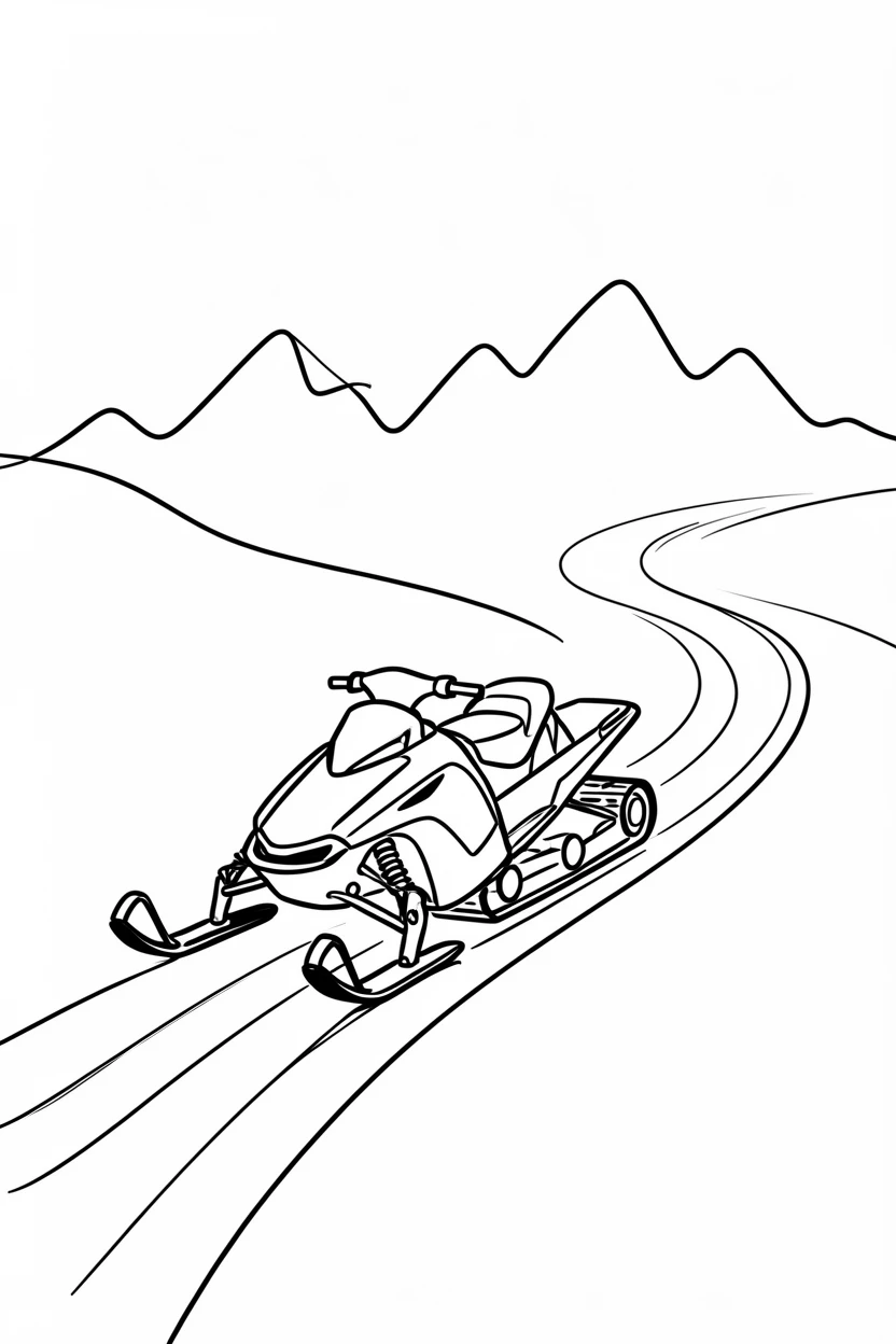 A snowmobile cutting fresh tracks across an open mountain field