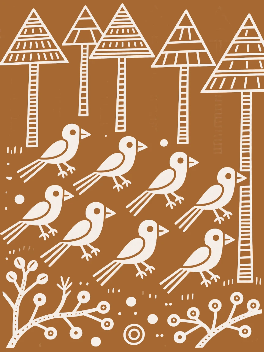 A flock of parrots moving through a dense forest.