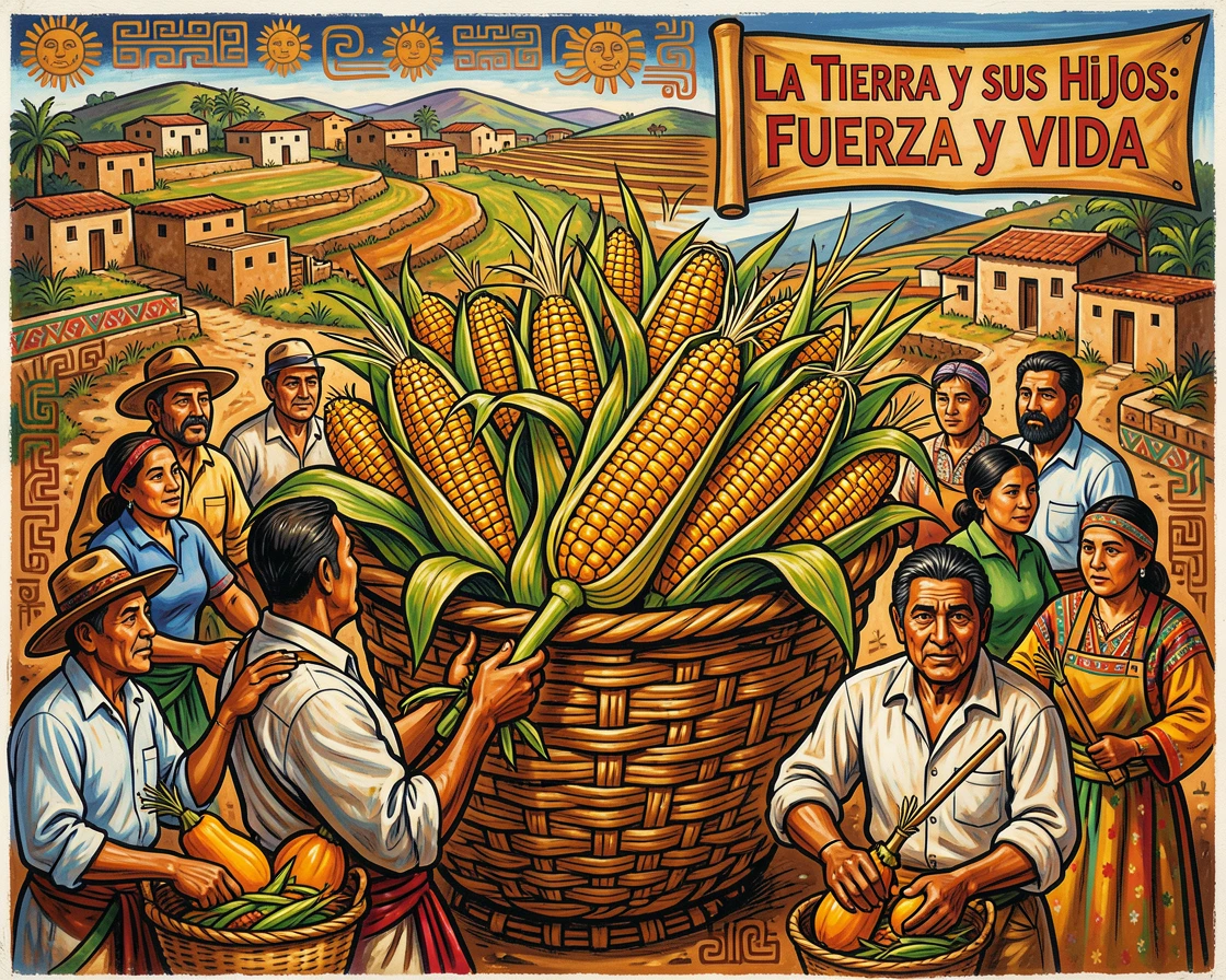 A basket of freshly picked corn and squash