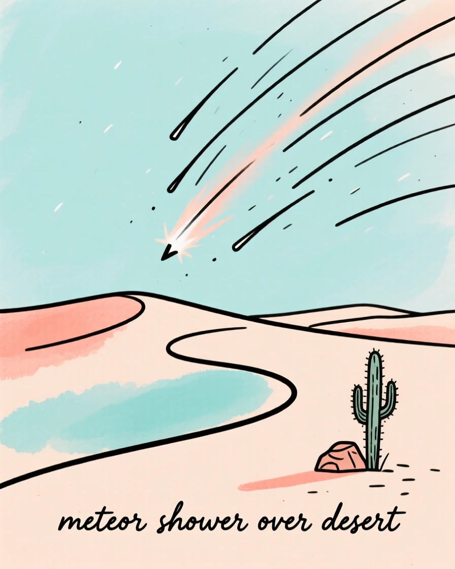 A meteor shower over a desert