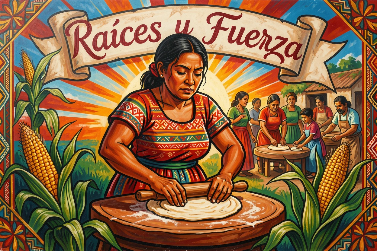 A woman rolling out dough for handmade tortillas