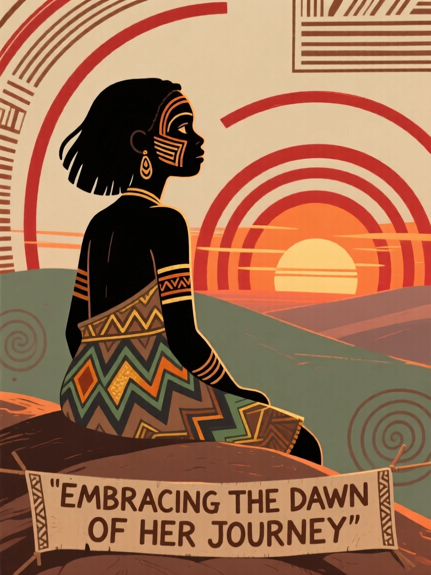 A teenage girl watching the sunset from a hilltop.