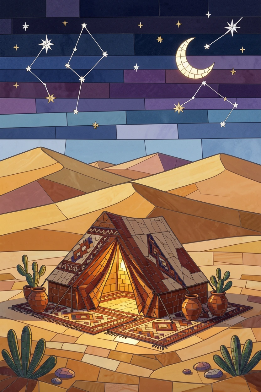 A starlit desert camp beneath the dunes of the Sahara.