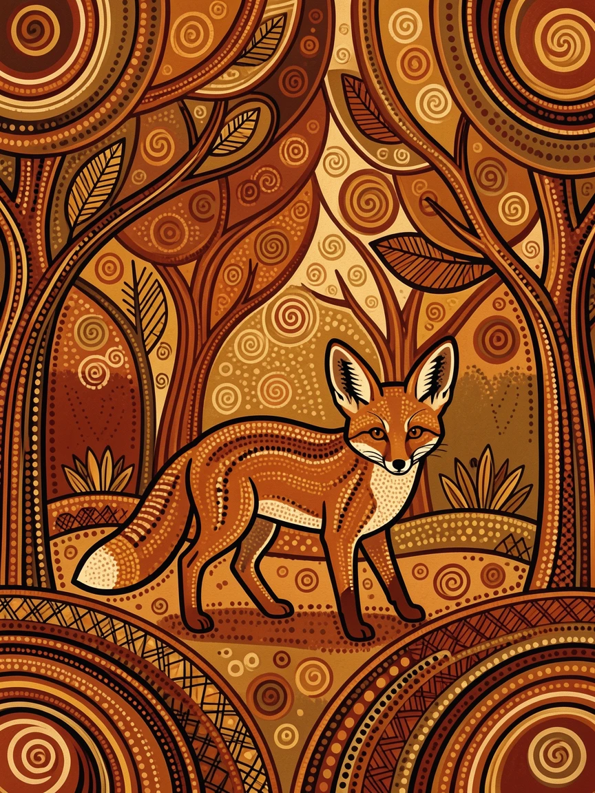 A fennec fox wandering through an autumn woodland