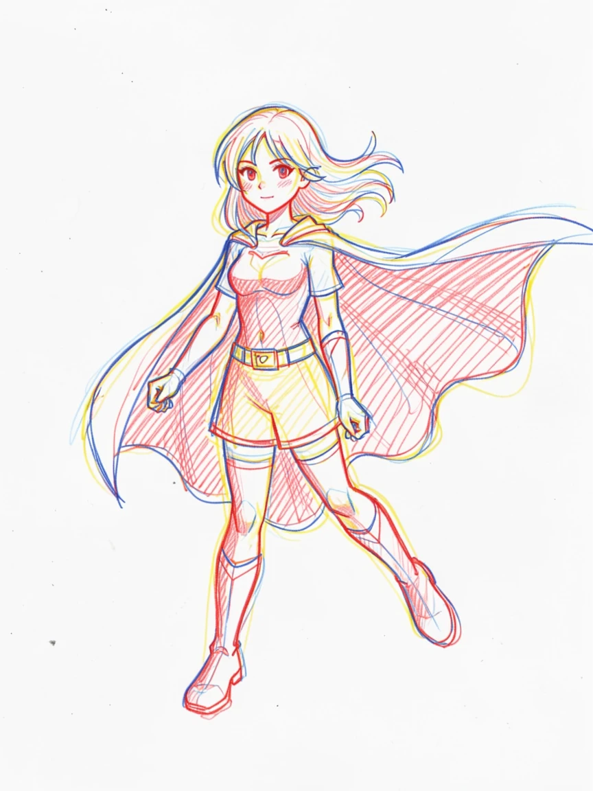 A little girl dressed as a superhero, cape flowing in the wind