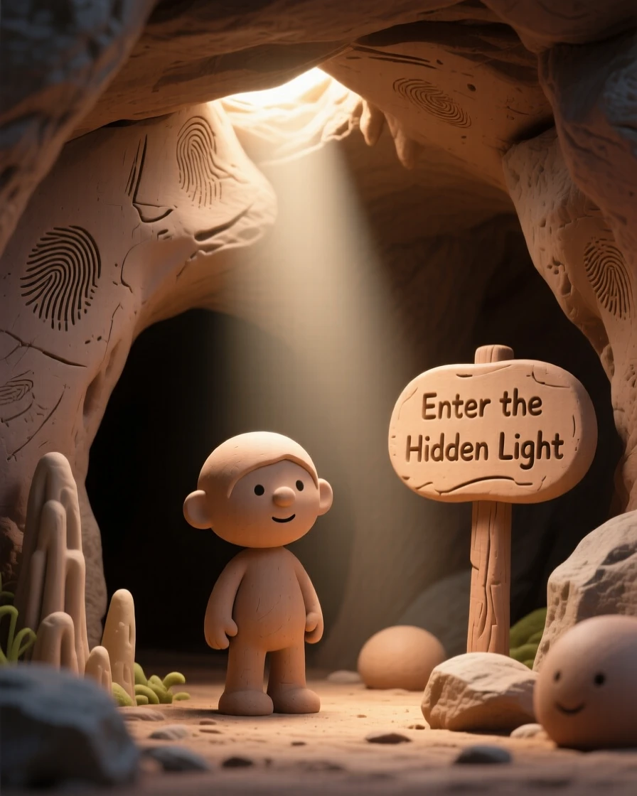 A hidden cave illuminated by a single shaft of sunlight