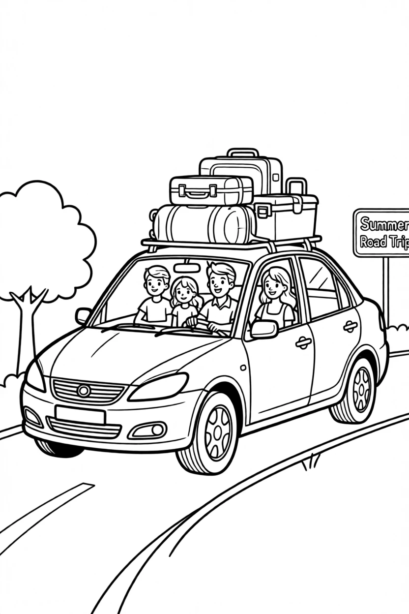 A summer road trip with a family in a car full of luggage