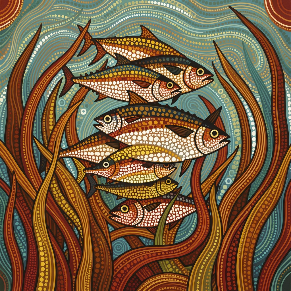 A tuna school hidden among swaying sea grass