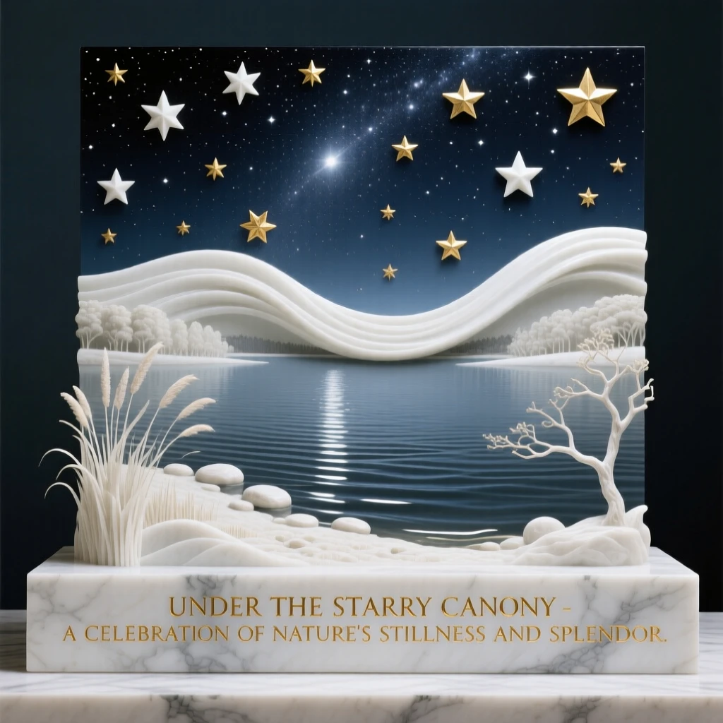 A sweeping, cinematic composition of a starlit sky above a quiet lake, capturing the raw beauty of the natural world