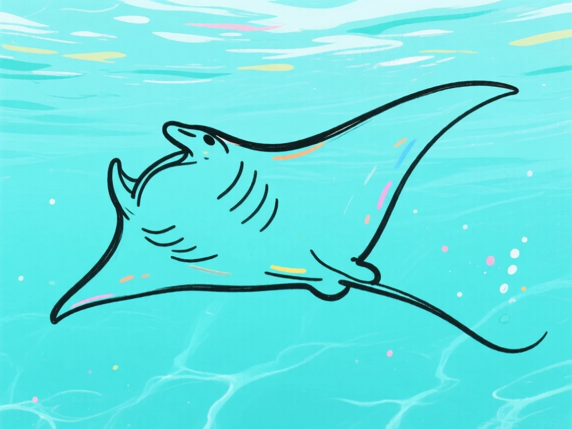 A manta ray gliding gracefully through open turquoise water.