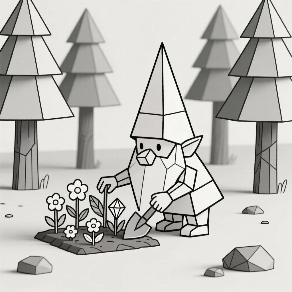 A gnome tending a garden in a mystical forest