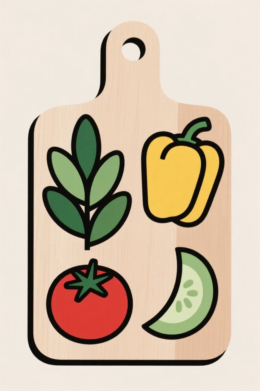 A cutting board with fresh herbs and vegetables