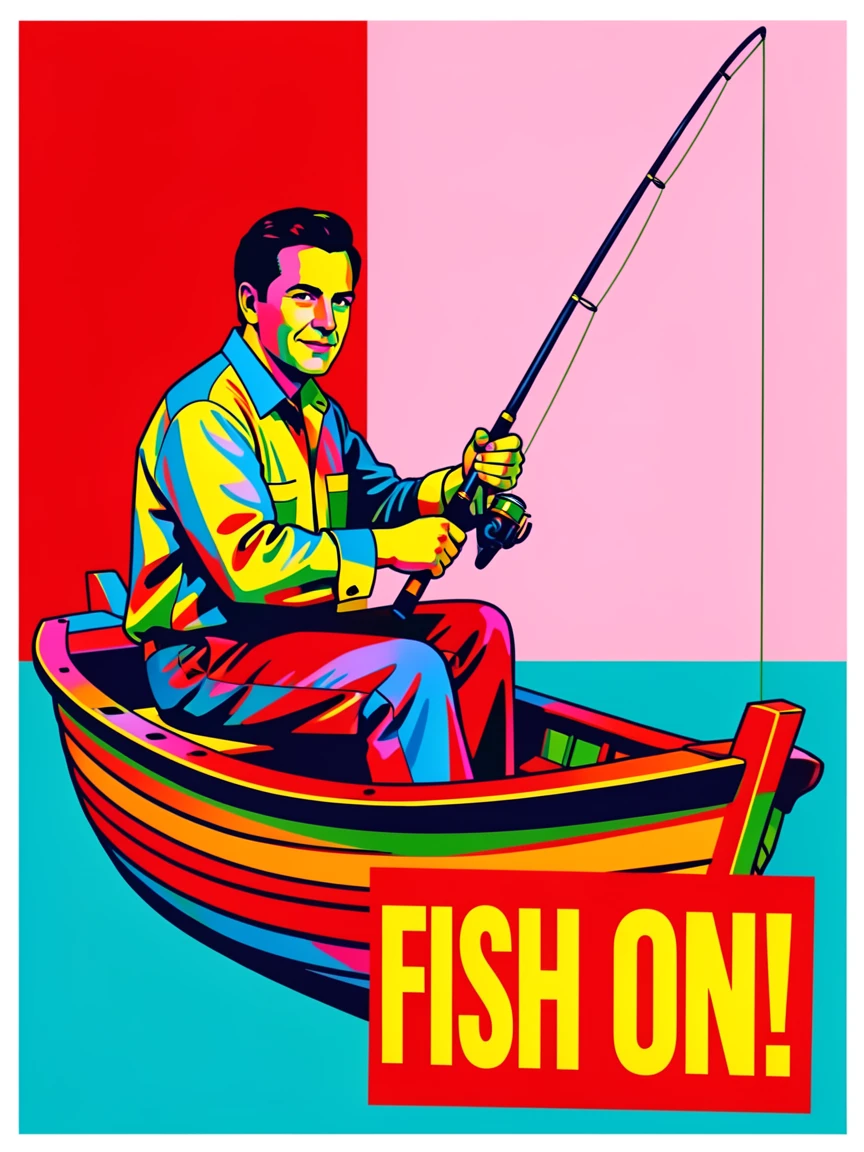 Man fishing from a small wooden boat
