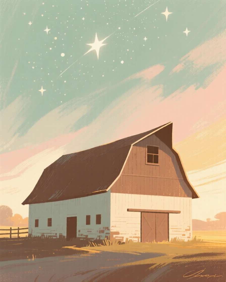 A rustic barn silhouetted against a sky full of stars