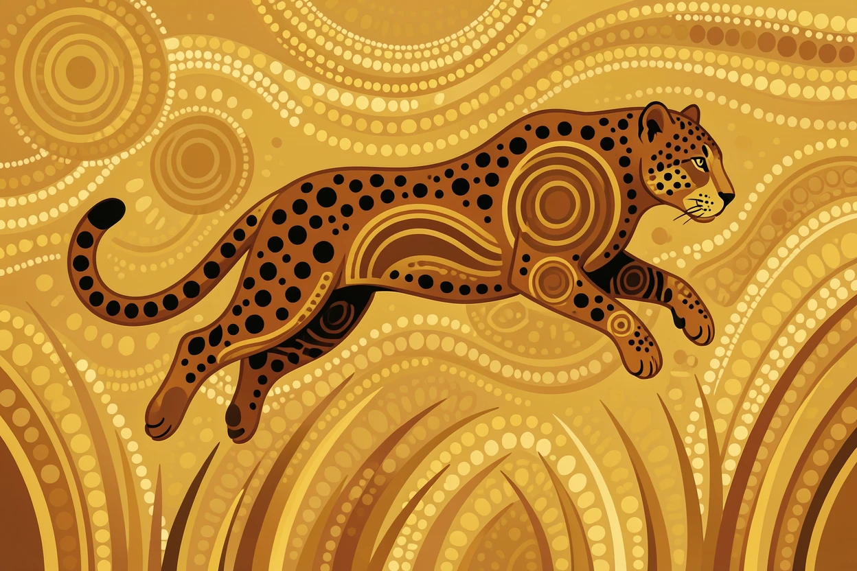 A leopard bounding across a golden meadow