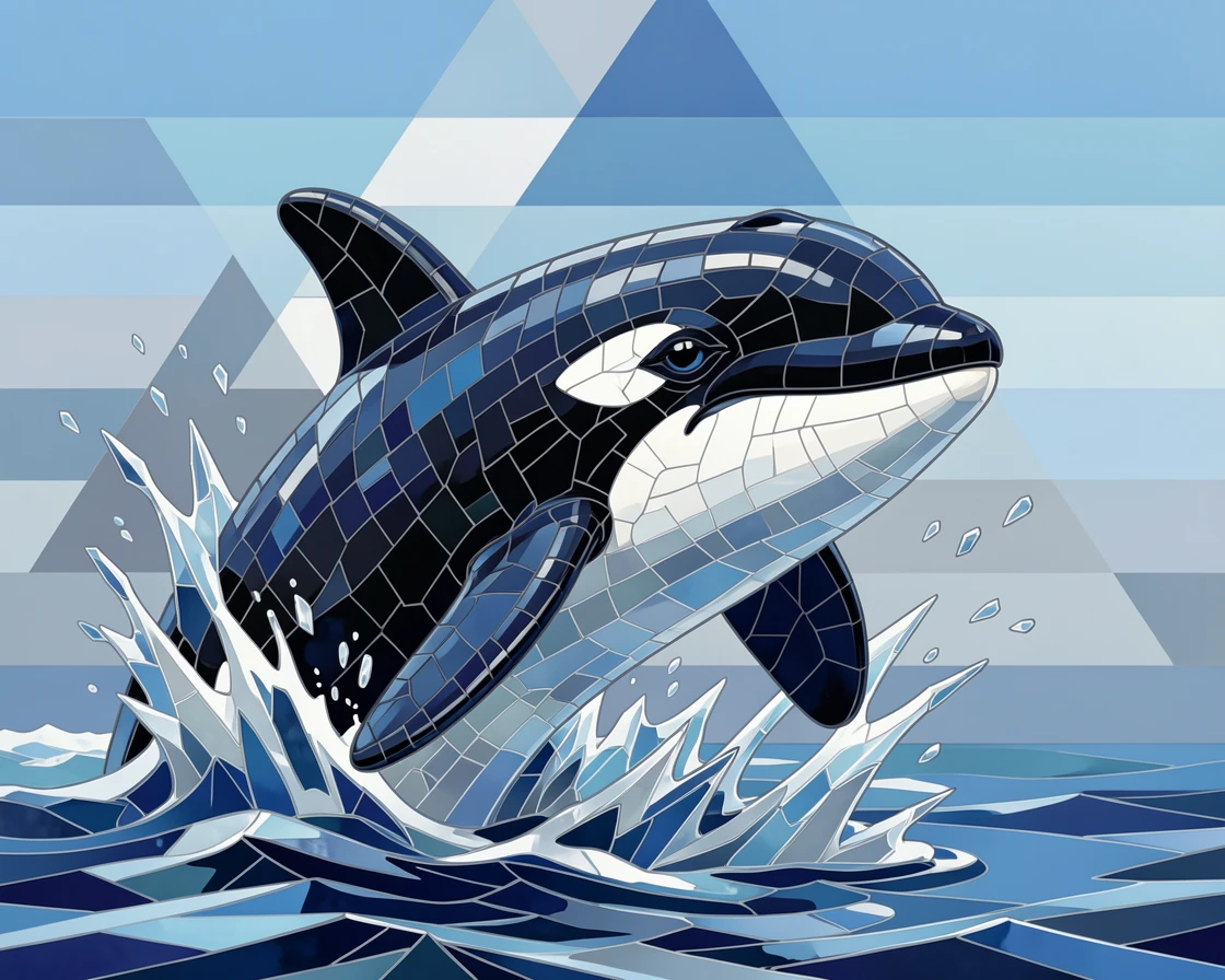 A close-up portrait of a wild orca breaching in cold northern waters, showing rich fur or feather detail and expressive eyes.
