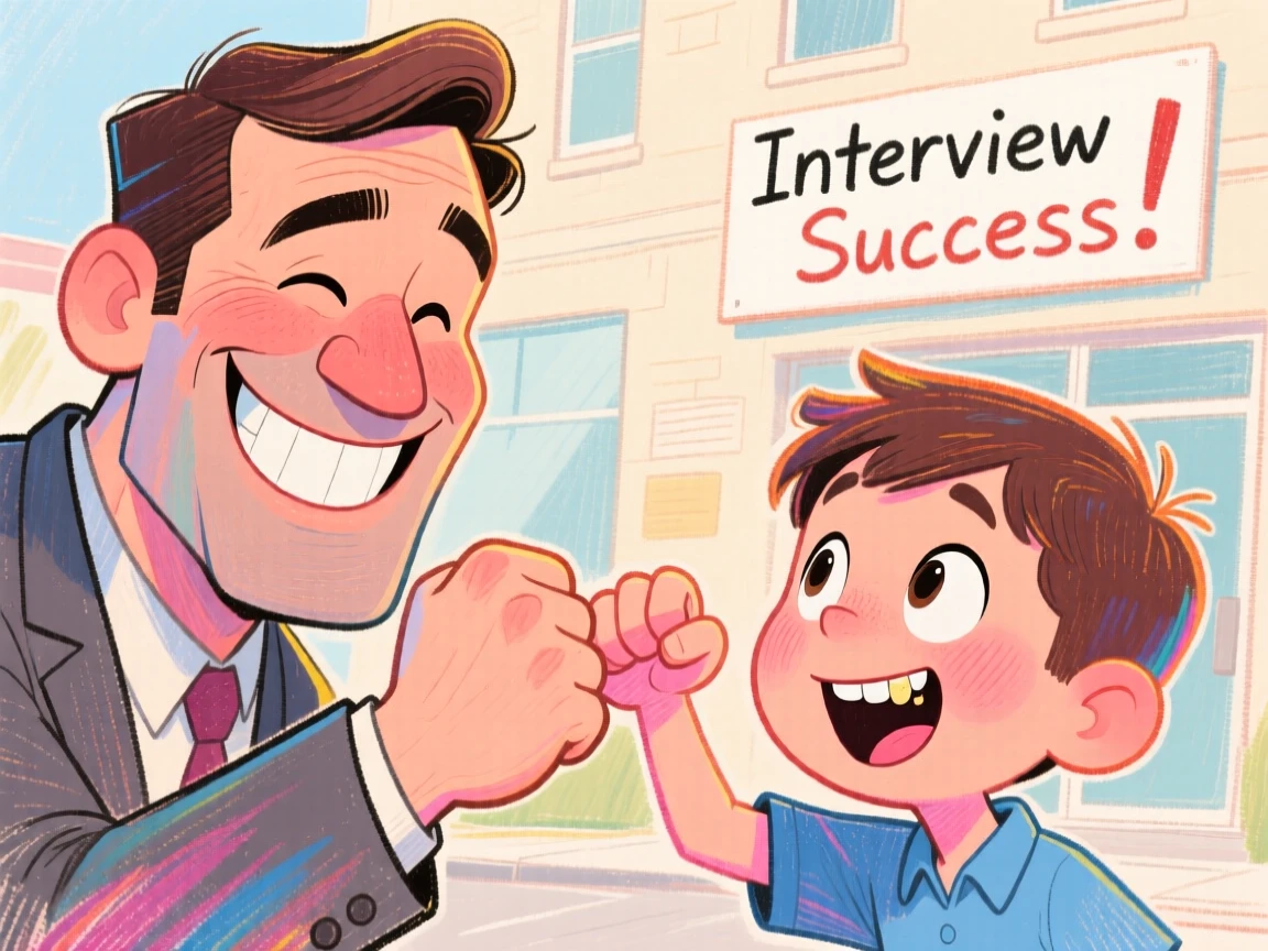 A father giving his son a fist bump after his first job interview.