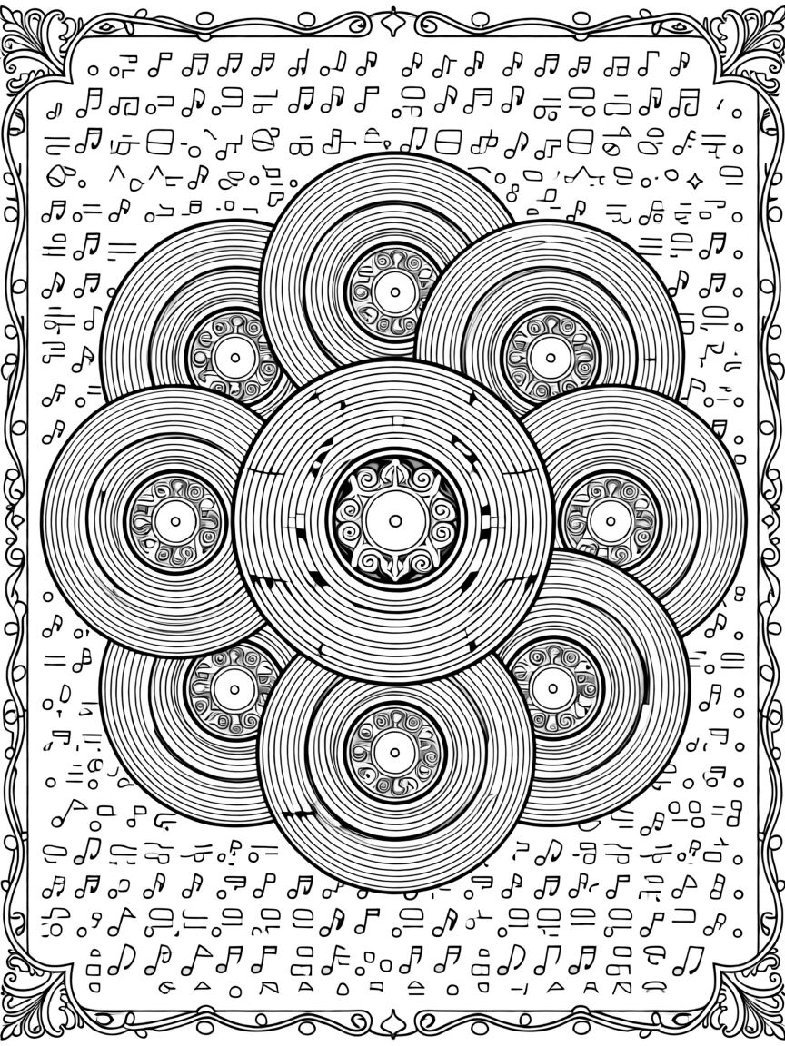 A mandala of overlapping vinyl records forming concentric grooves.